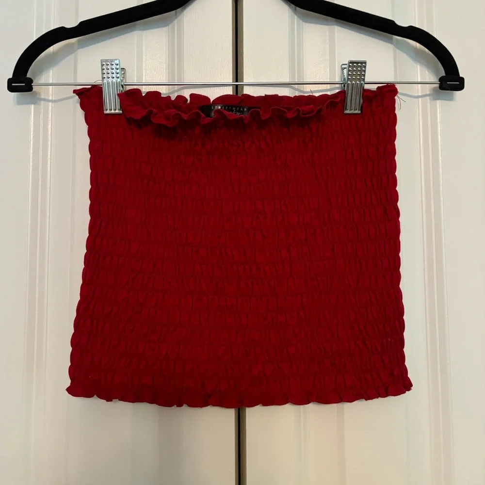 Red Ruched Tube Top - Picture 1 of 3